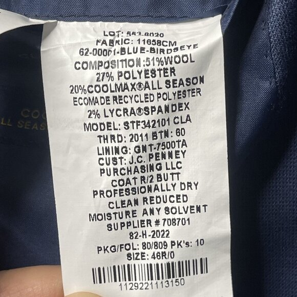 Stafford Blue Classic Fit Coolmax All Season Mens Blazer Suit Jacket 46R - Picture 6 of 10